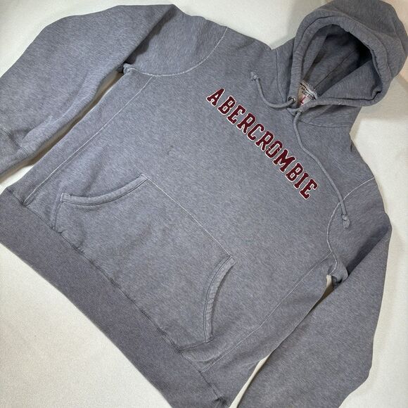 VTG Abercrombie & Fitch Gray Spellout Hoodie Sweatshirt Pullover LARGE Y2K 90s - Picture 1 of 9
